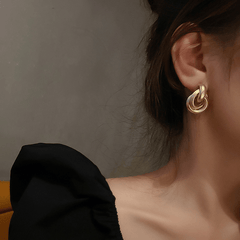 Cross Shaped Two layer Circle Earrings European and American Exaggerated Metal Earrings Light Luxury Gold Korean Earrings