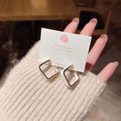 Retro Geometric White Square Luxury Hoop Korean Earrings for Women