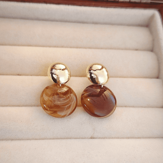 Vintage Brown Round Shaped Resin Acrylic Drop Korean Stud Earrings for Women