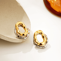 Minimalist Gold&Silver Plated Dual Layer Irregular Shaped Korean Stud Earrings for Women