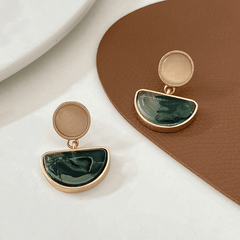 Vintage Metallic Green Resin Pendant Style Geometric Korean Drop Earrings for Women