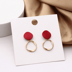 Fashionable and Minimalist Red Light Luxury Style Golden Matte Wave Curved Metallic Korean Earrings