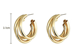Trendy Gold Plated 3 Layer Circular 925 Silver Sterling Needle Hoop Korean Earring