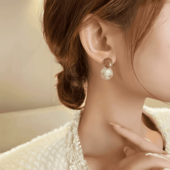 Vintage White Tone Geometric Round Resin Drop Korean Earrings for Women