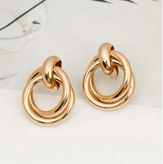 Cross Shaped Two layer Circle Earrings European and American Exaggerated Metal Earrings Light Luxury Gold Korean Earrings