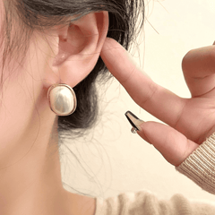 Metallic Vintage White Pearl Simple Geometric Square Oval Stud Korean Earrings