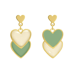 Green White asymmetrical Heart Shaped Fashion Trendy Korean Stud Earrings for Girls Party