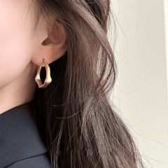 Minimalist Classic Loop Style Irregular Golden Matte Korean Hoop Earrings for Women