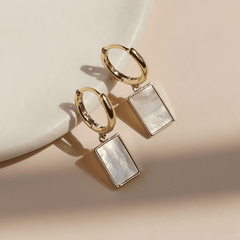 Latest White Shell Glass Square Pendant Luxury Drop Korean Earring for Woman