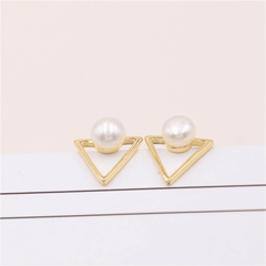 Latest Triangle Pearl Alloy Simple Gold Plated Stud Korean Earrings for Women