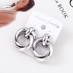Cross Shaped Two layer Circle Earrings European and American Exaggerated Metal Earrings Light Luxury Silver Korean Earrings