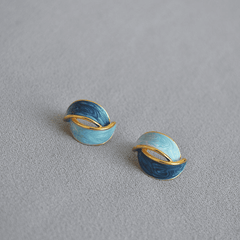 Retro Style Enamel Green Blue Enamel Cross Geometric Stud Korean Earrings for Girls