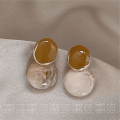 Vintage White Tone Geometric Round Resin Drop Korean Earrings for Women
