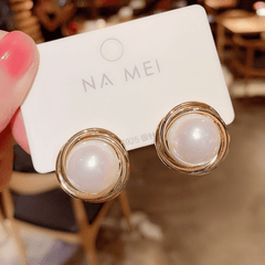 Vintage Big White Pearl with Golden Swirl Rings Stud Korean Earring for Women