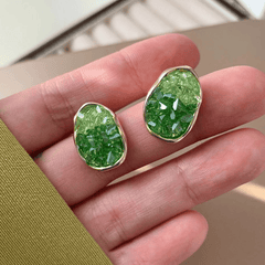 Elegant Green Color Crystal Irregular Oval Shaped Stud Korean Earrings