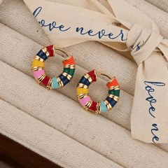 Vintage Multicolour Drip Oil Enamel C Shape Twisted Bamboo Joint Pattern Korean Style Premium Korean Hoop Earrings for Girls