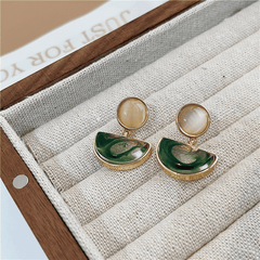 Vintage Metallic Green Resin Pendant Style Geometric Korean Drop Earrings for Women