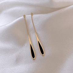 European Luxury Black Tassel with Golden Long Chain Drop Korean Earrings for Girls For Party