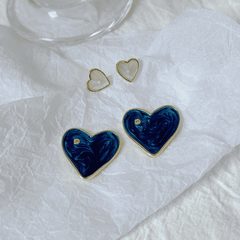 Hot Trendy Blue Dropping Oil Stained Double Heart Stud Korean Fashion Love Earrings
