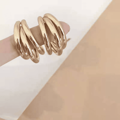 Trendy Gold Plated 3 Layer Circular 925 Silver Sterling Needle Hoop Korean Earring