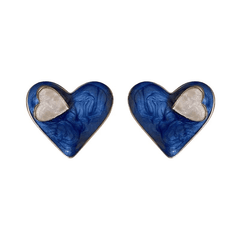 Hot Trendy Blue Dropping Oil Stained Double Heart Stud Korean Fashion Love Earrings