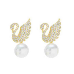 Crystal Swan Zircon Pearl Earrings Luxurious and Latest trendy Korean Earrings for Office
