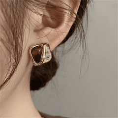 Red White Color Resin Spliced Square Shaped Gold Plated Stud Korean Earrings for Women