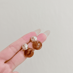 Vintage Brown Round Shaped Resin Acrylic Drop Korean Stud Earrings for Women