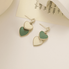 Green White asymmetrical Heart Shaped Fashion Trendy Korean Stud Earrings for Girls Party