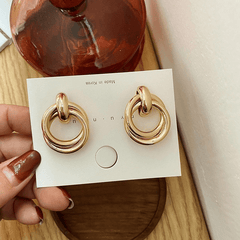 Cross Shaped Two layer Circle Earrings European and American Exaggerated Metal Earrings Light Luxury Gold Korean Earrings