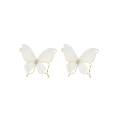 Metal Chiffon Fabric White butterfly Earrings with Mesh Design Trendy Korean Earrings for Girls