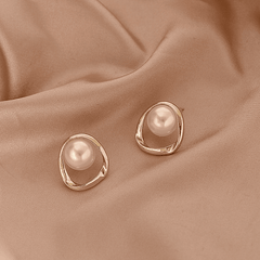 Vintage Golden Irregular Hollow Geometric Shaped With Simple white Pearl Stud Korean Earrings for Women