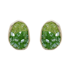 Elegant Green Color Crystal Irregular Oval Shaped Stud Korean Earrings