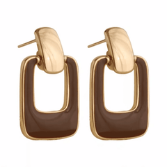 Korean Geometric Square Golden Coffee Color Hollow Design Alloy Drop Korean Earrings for Women