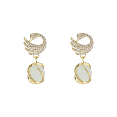 Trendy Rhinestone Swan Stud Earrings with Opal Stone Luxury Korean Drop Earrings for Women