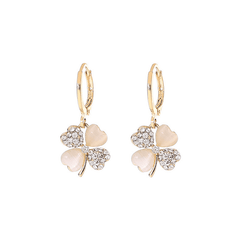 Four-leaf Flower Metal Circle with Rhinestone Simple Buckle Drop Korean Earrings