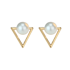 Latest Triangle Pearl Alloy Simple Gold Plated Stud Korean Earrings for Women