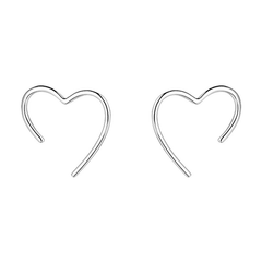 Simple Silver Metallic Love Heart Stud Korean Fashion Earrings for Girls