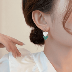 Green White asymmetrical Heart Shaped Fashion Trendy Korean Stud Earrings for Girls Party
