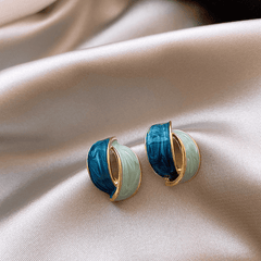 Retro Style Enamel Green Blue Enamel Cross Geometric Stud Korean Earrings for Girls