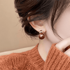Vintage Brown Round Shaped Resin Acrylic Drop Korean Stud Earrings for Women