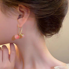 Vintage Pink Cherry Fruit Fringe Drop Stud Fashion Korean Earring